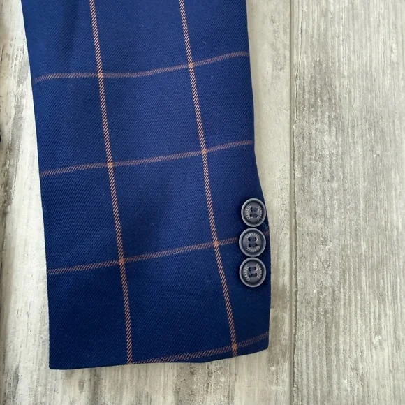 YuanLu Boys Navy Windowpane Plaid Suit Set Jacket Pants Size 12 Formal - Picture 7 of 14